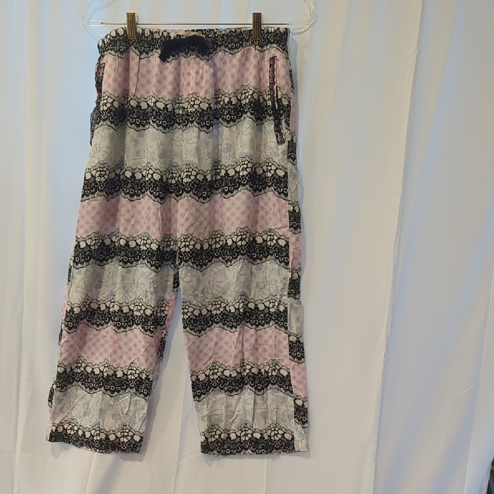 Peter Alexander Pink and Black Drawstring Lounge Crop Pants Size Large